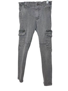 ZARA Girls Jeans Size 7 Gray Cargo Skinny Stretch Denim Pants Zipper Flaw
